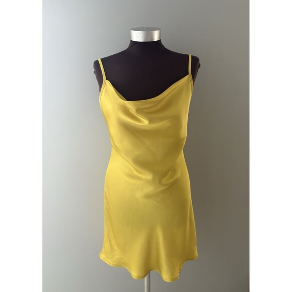 Sbetro Slip Dress Size Small Gold Silky Spaghetti Strap Forest Fairy Whimsigoth - Picture 1 of 14